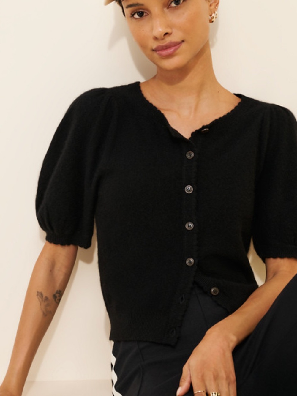 Maeve Puff-Sleeve Cashmere Cardigan Sweater